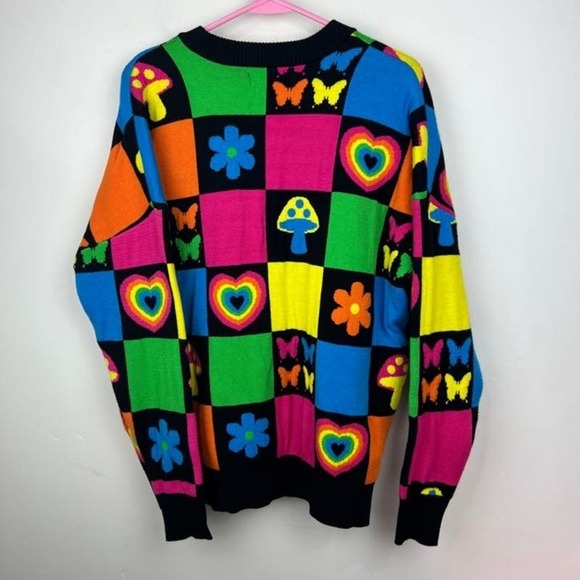 Social Collision Rainbow Retro Patchwork Knit Cardigan Womens Size small NWT - Picture 6 of 8